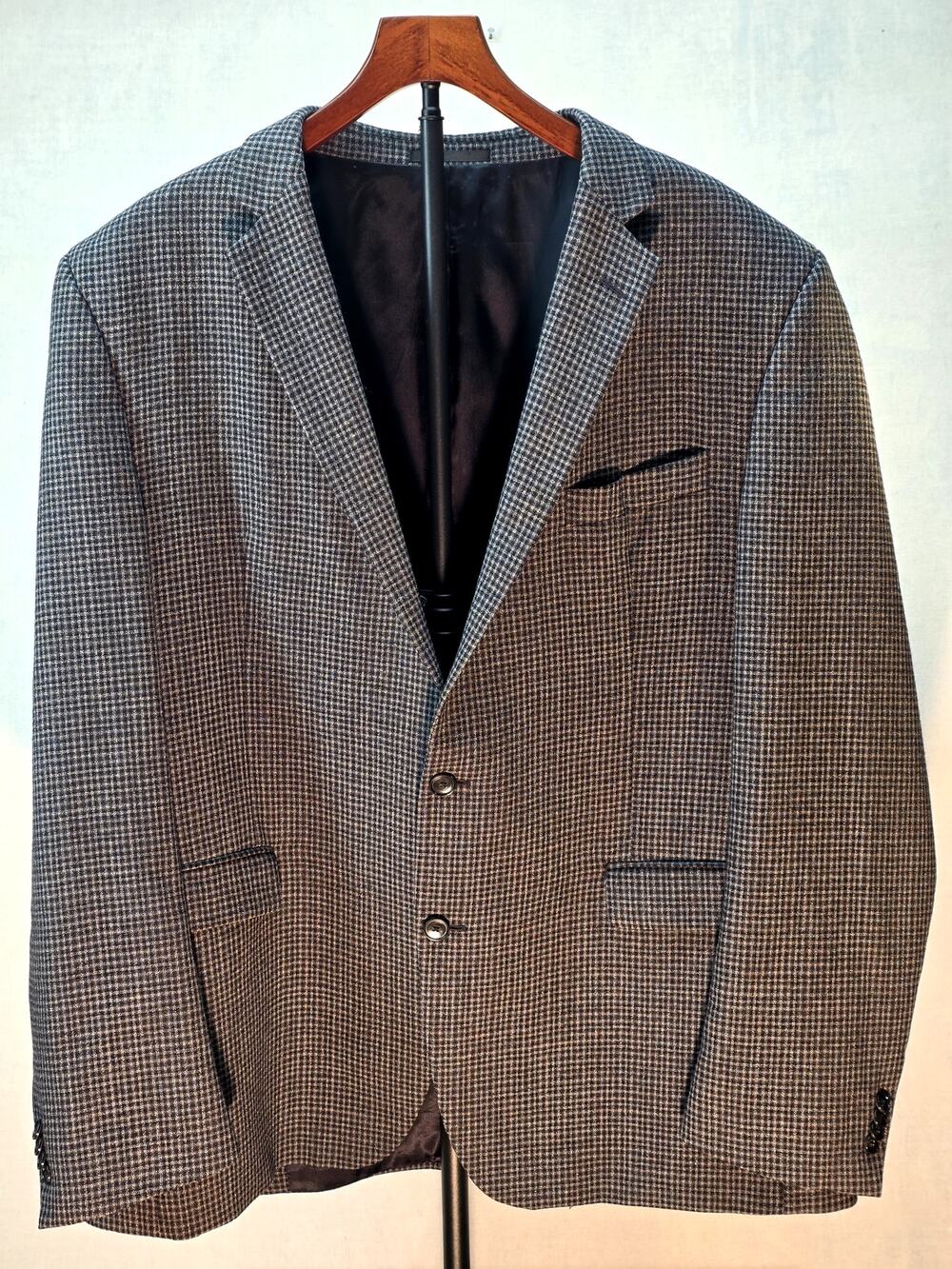 Kenneth Cole New York Mens Houndstooth 100% Wool Blazer Jacket Gray Black 48L